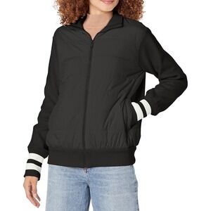 P.J. Salvage‎ Black Quilted Babe Jacket Ribbed Knit Sleeve Varsity Bomber Medium